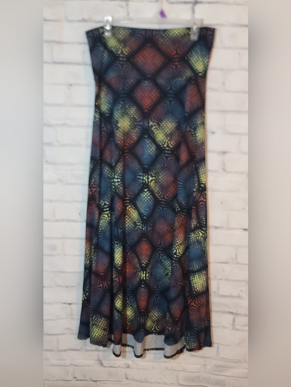 LuLaRoe Multicolor Geometric Knit A-Line MaxiSkirt L Pull On Stretch